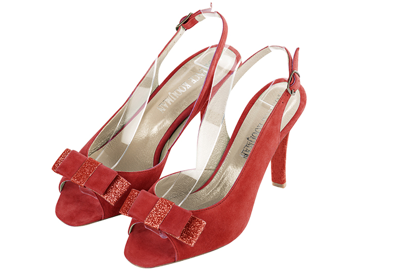 Scarlet red women's slingback sandals. Round toe. High slim heel. Front view - Florence KOOIJMAN